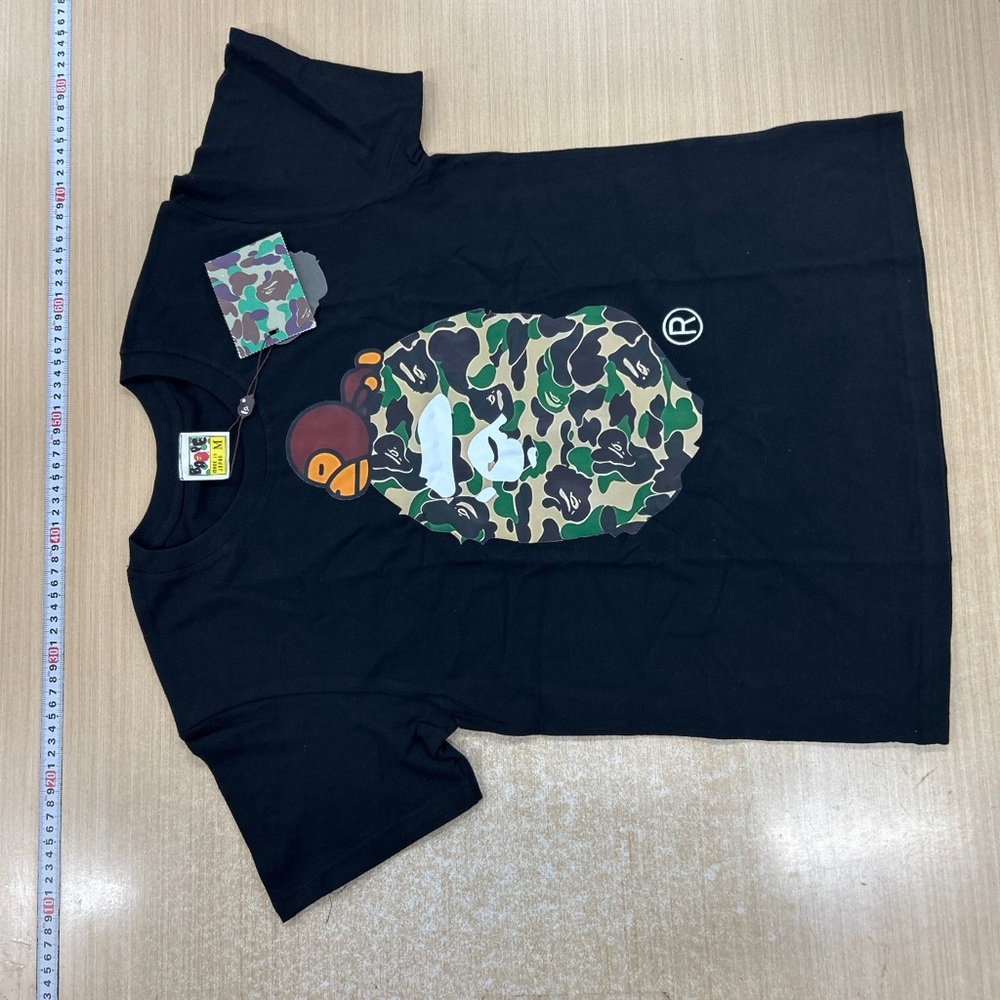 Bape Black Tee with Green Camo Graphic